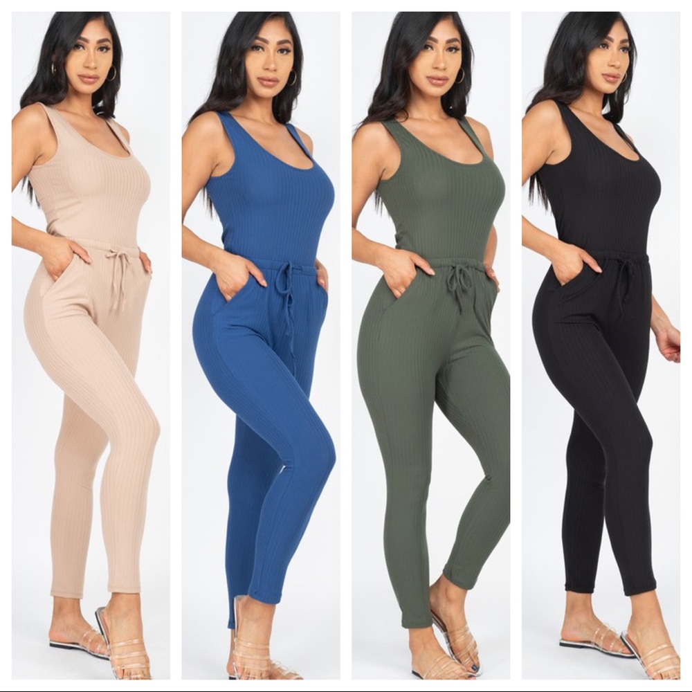 Ribbed Drawstring Jumpsuit - Picture 3 of 3